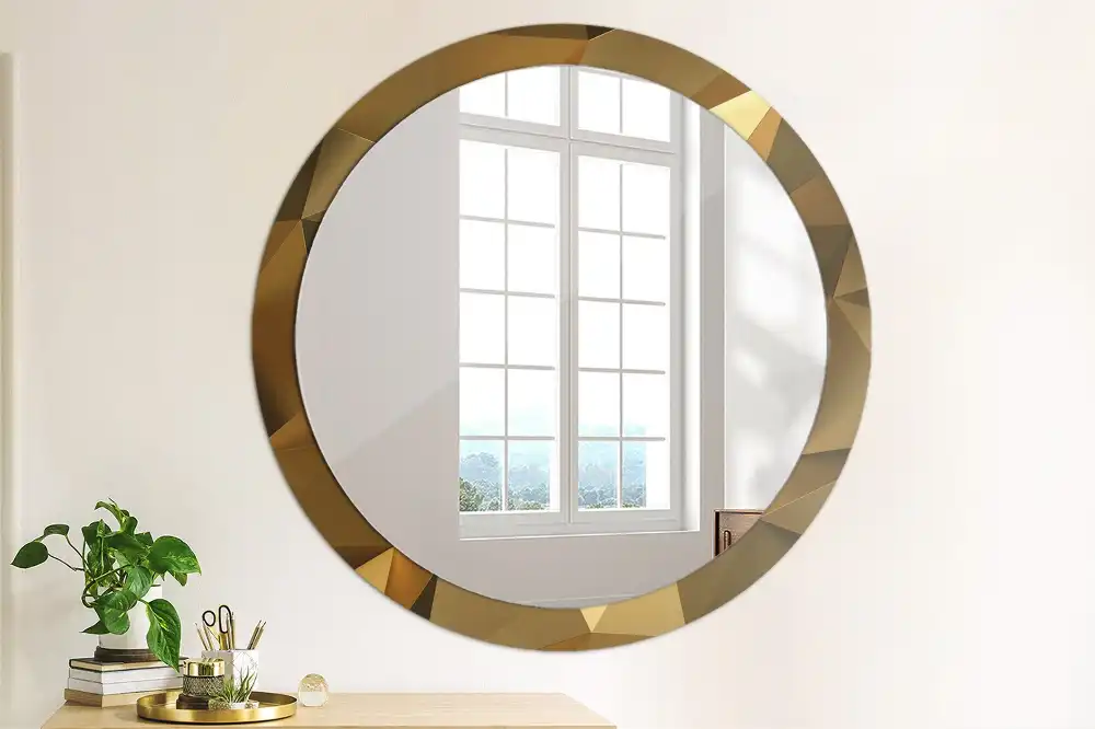Oglindă rotundă cu ramă cu imprimeu geometric
