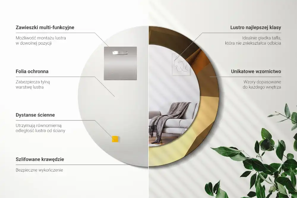 Oglindă rotundă cu ramă cu imprimeu geometric