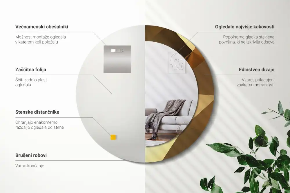 Oglindă rotundă cu ramă cu imprimeu geometric