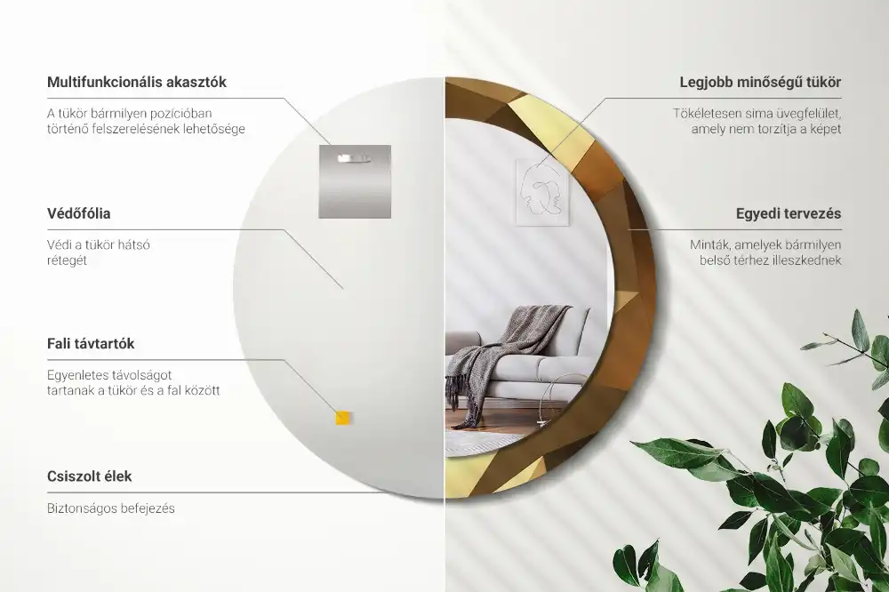 Oglindă rotundă cu ramă cu imprimeu geometric