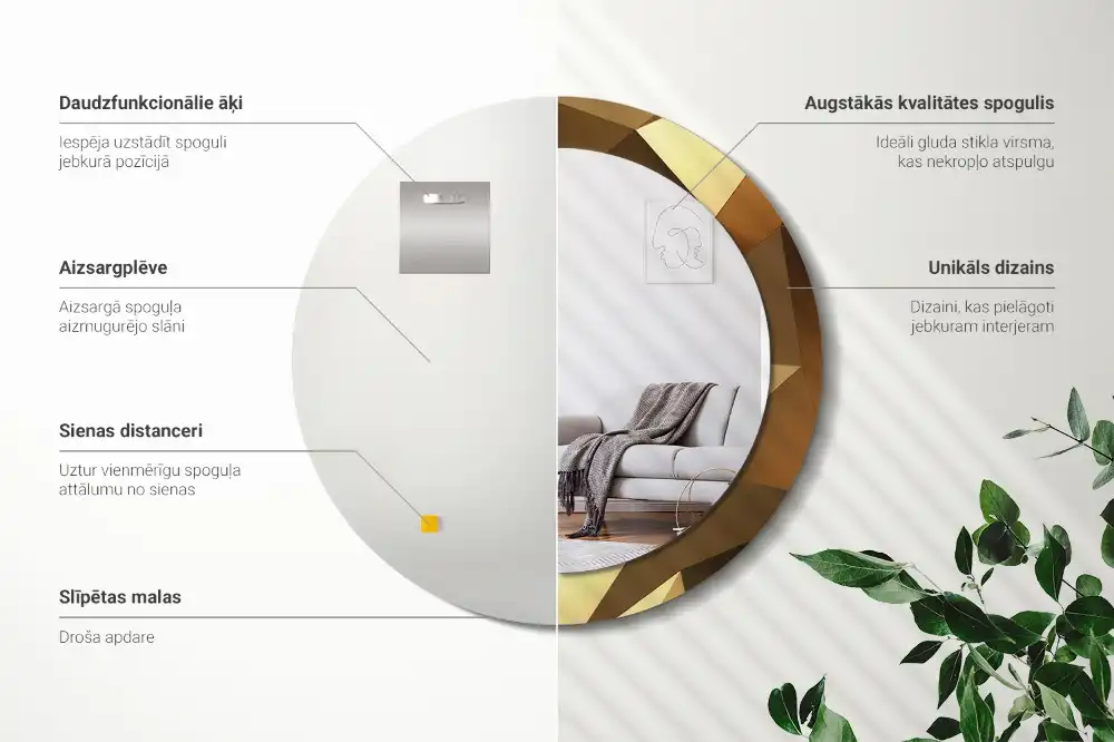 Oglindă rotundă cu ramă cu imprimeu geometric