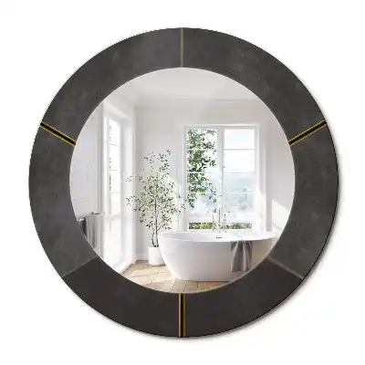 Oglindă rotundă cu ramă cu imprimeu triunghiuri gri