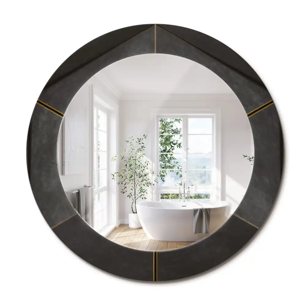 Oglindă rotundă cu ramă cu imprimeu triunghiuri gri