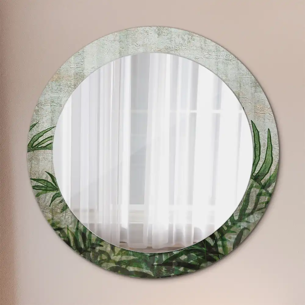 Oglindă rotundă decorativă cu model frunze de ferigă
