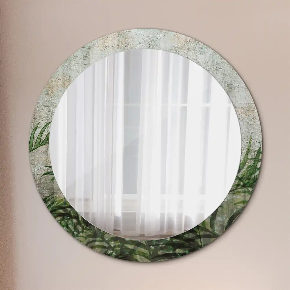 Oglindă rotundă decorativă cu model frunze de ferigă
