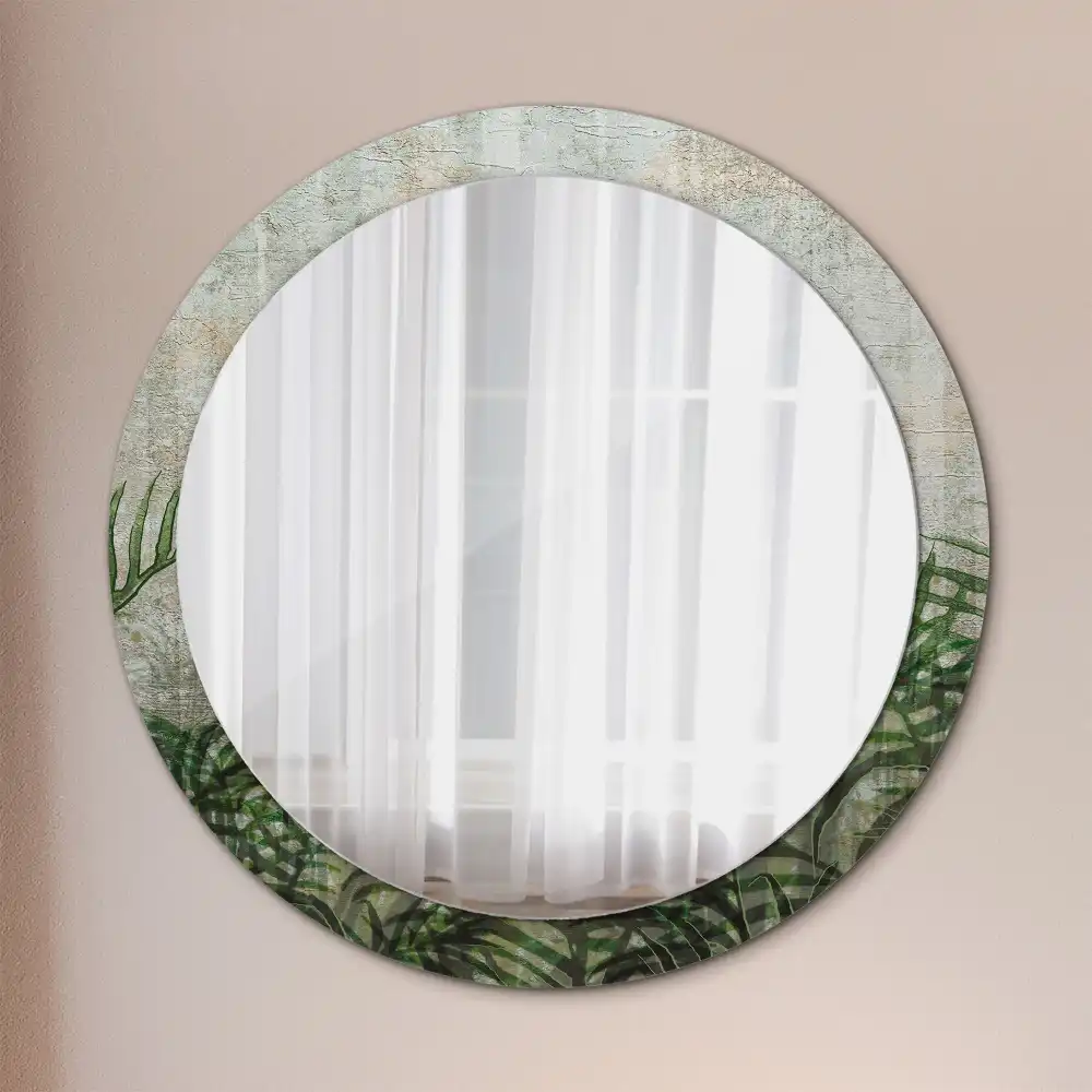 Oglindă rotundă decorativă cu model frunze de ferigă