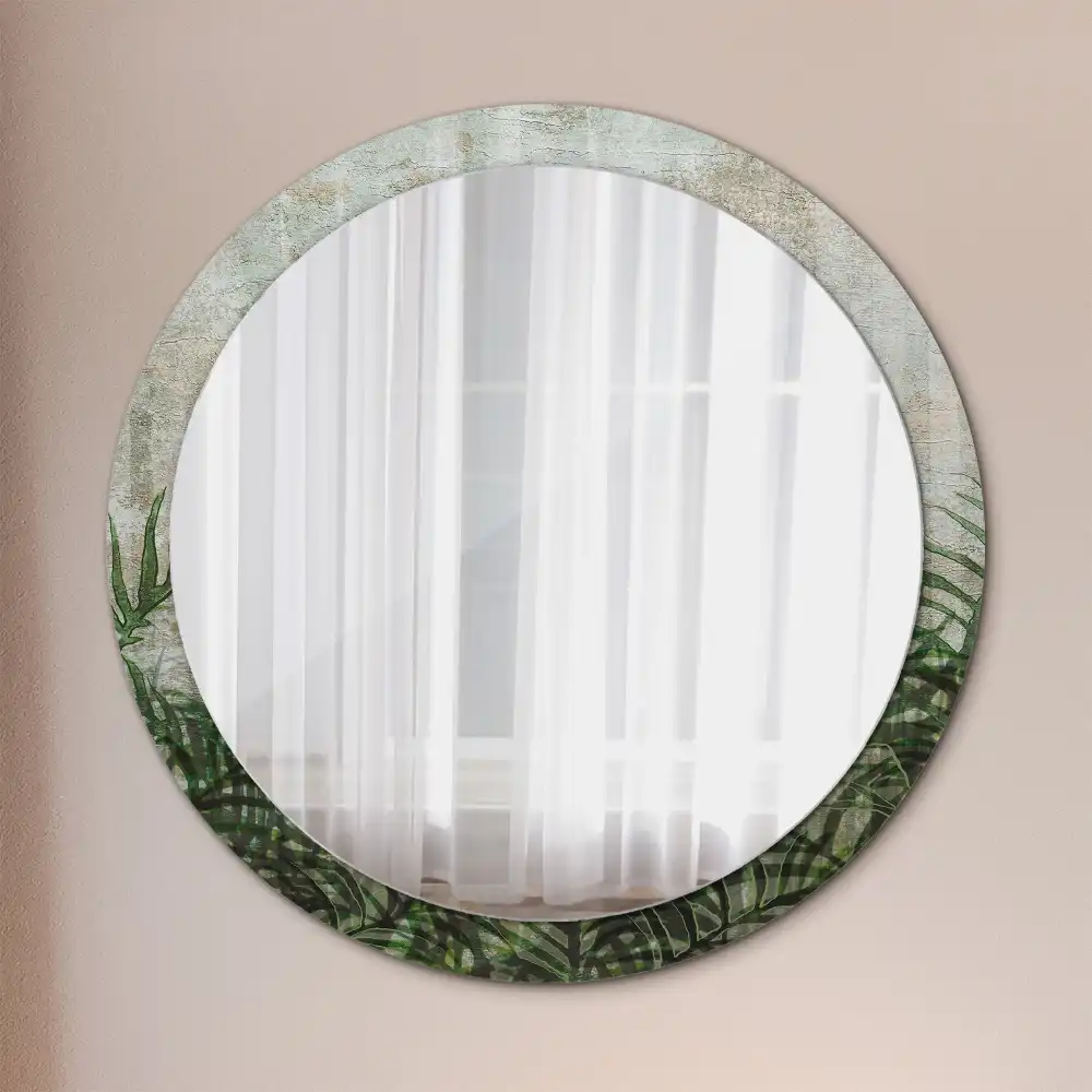 Oglindă rotundă decorativă cu model frunze de ferigă
