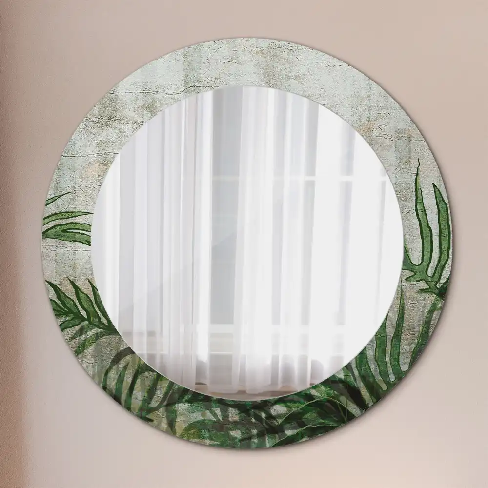 Oglindă rotundă decorativă cu model frunze de ferigă