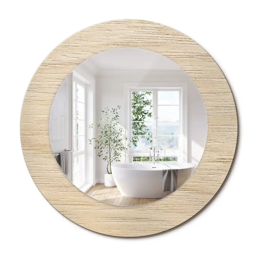 Oglindă rotundă decorativă de perete din lemn deschis