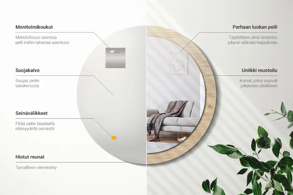 Oglindă rotundă decorativă de perete din lemn deschis