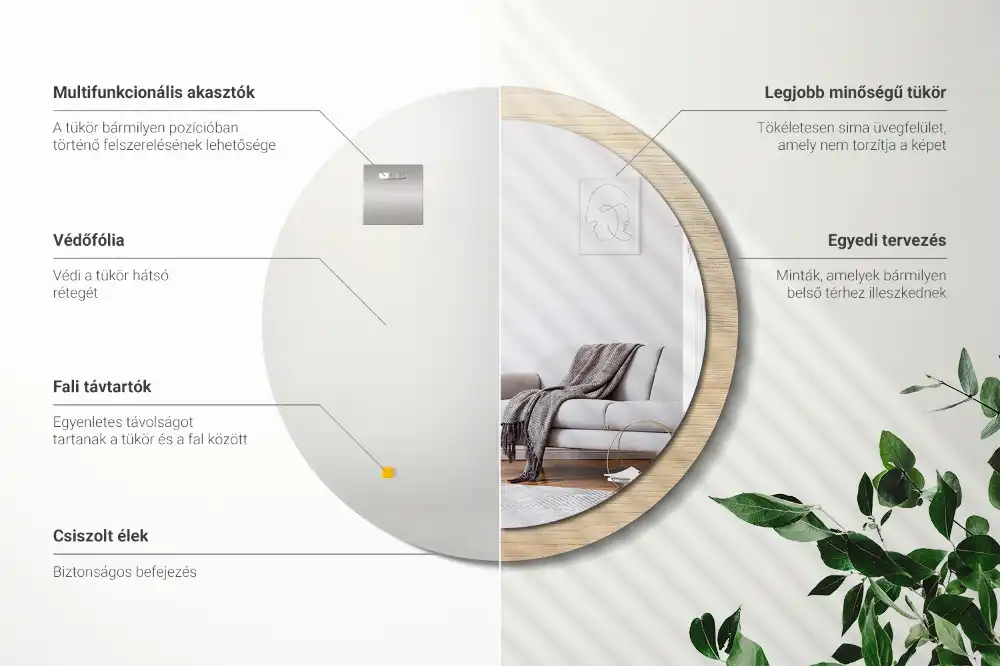 Oglindă rotundă decorativă de perete din lemn deschis