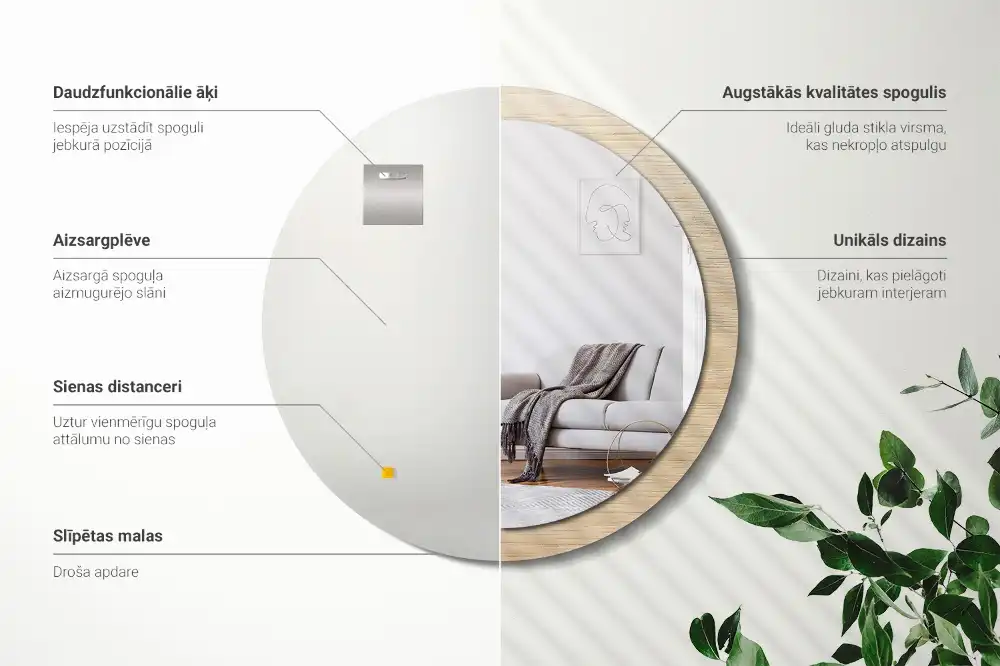 Oglindă rotundă decorativă de perete din lemn deschis