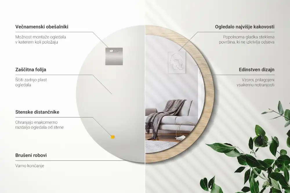 Oglindă rotundă decorativă de perete din lemn deschis