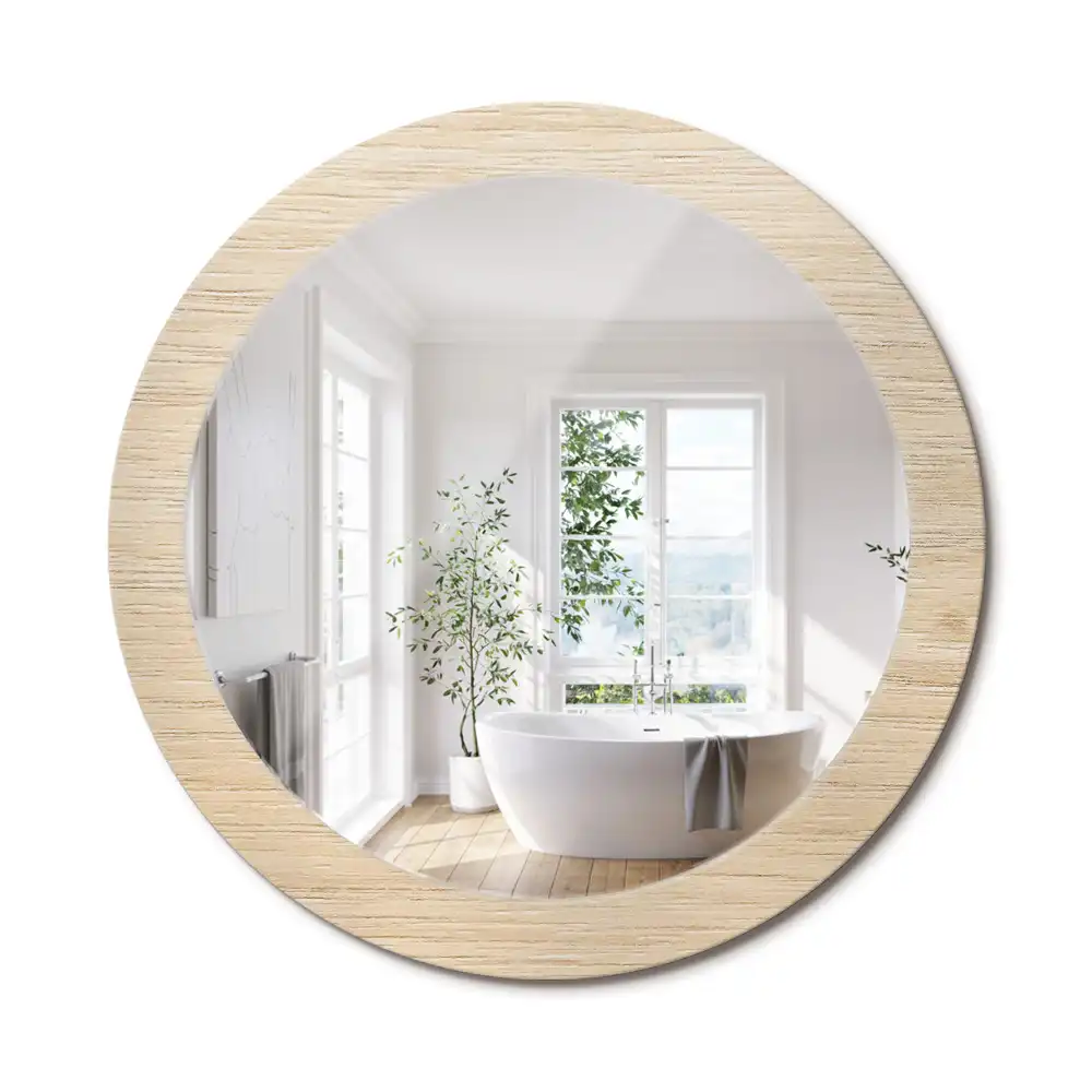 Oglindă rotundă decorativă de perete din lemn deschis