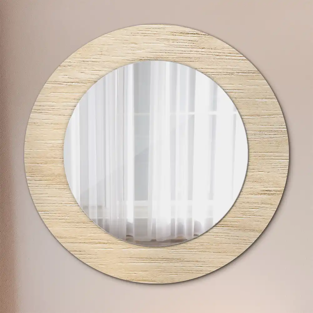 Oglindă rotundă decorativă de perete din lemn deschis