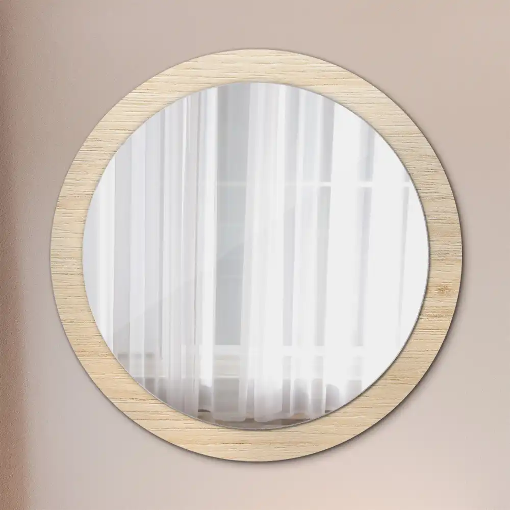 Oglindă rotundă decorativă de perete din lemn deschis