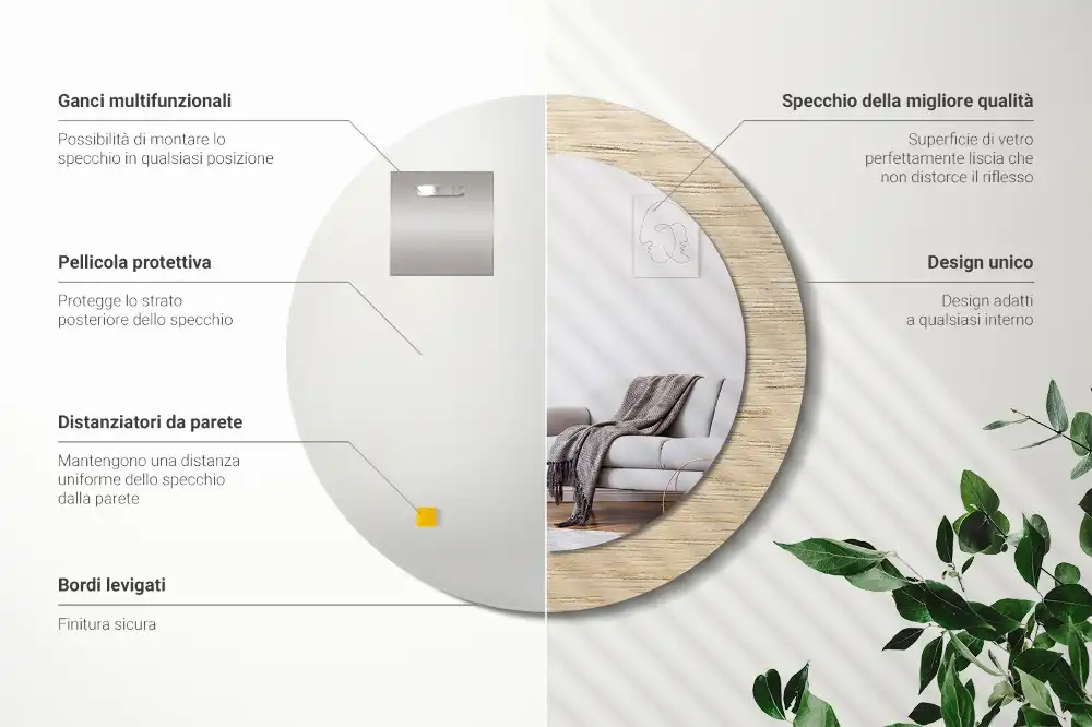 Oglindă rotundă decorativă de perete din lemn deschis