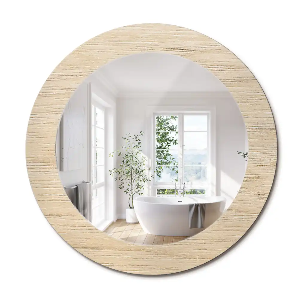 Oglindă rotundă decorativă de perete din lemn deschis