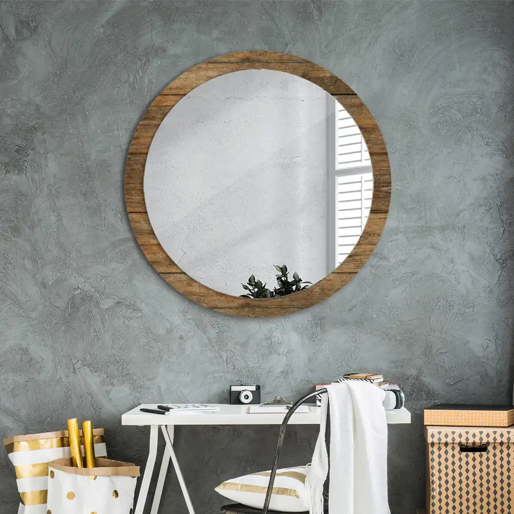 Oglindă rotundă decorativă din lemn vechi