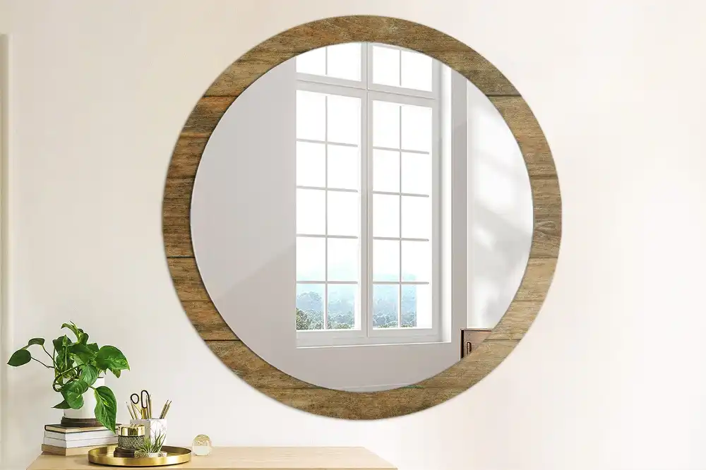 Oglindă rotundă decorativă din lemn vechi