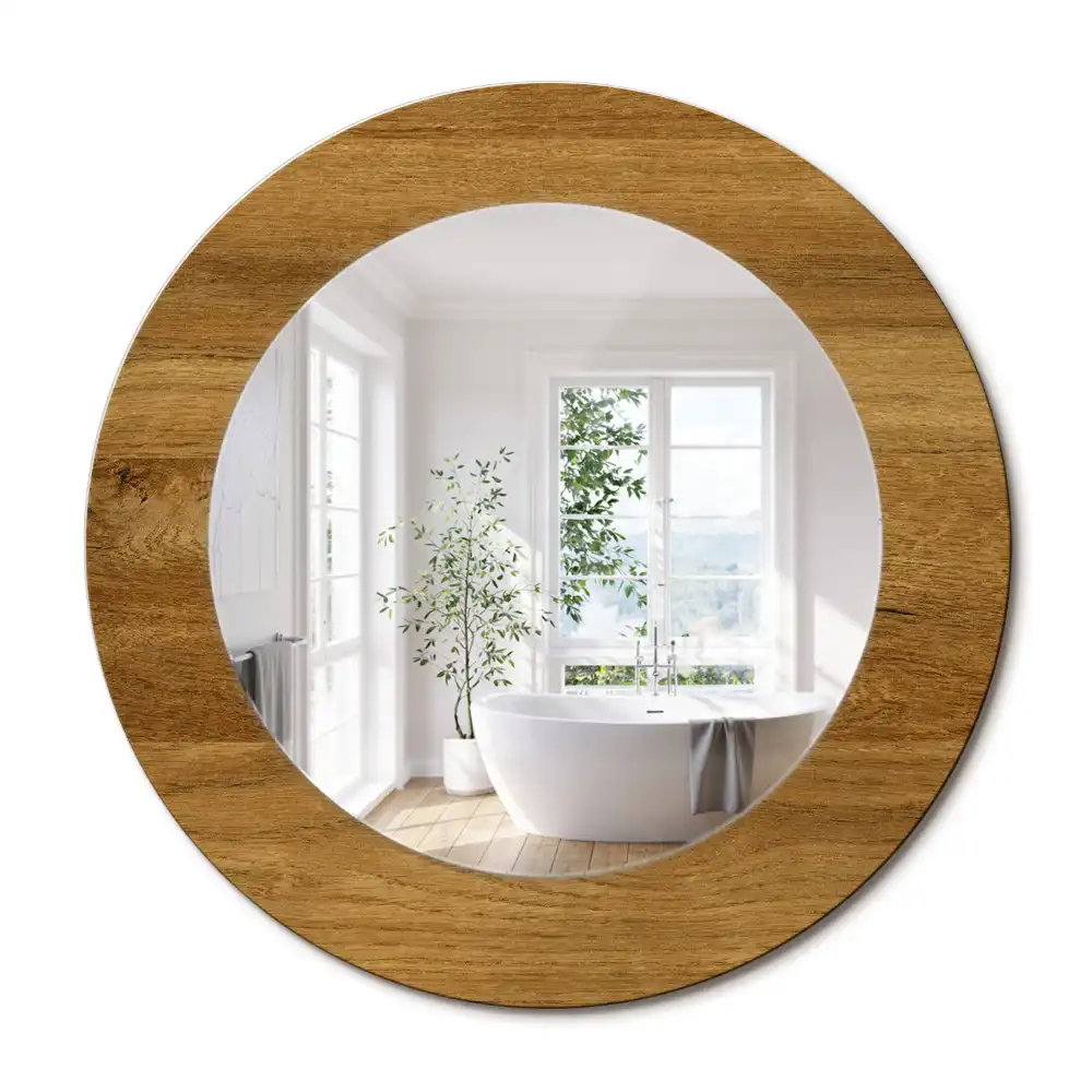 Oglinda rotunda imprimata stejar rustic