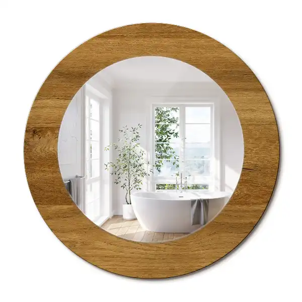 Oglinda rotunda imprimata stejar rustic