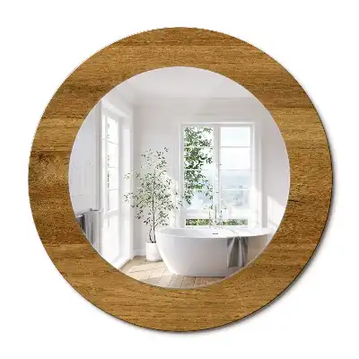 Oglindă rotundă cu imprimeu stejar rustic