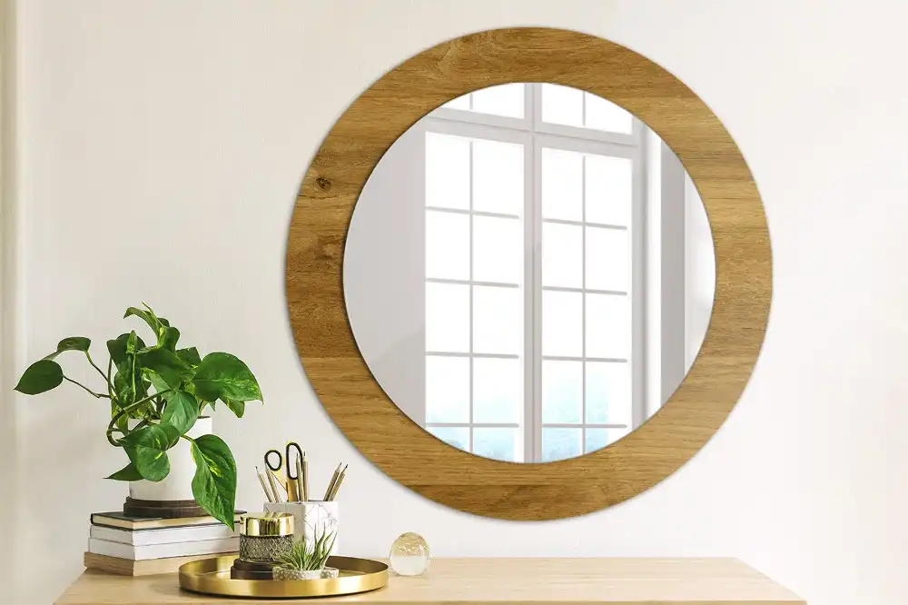 Oglinda rotunda imprimata stejar rustic
