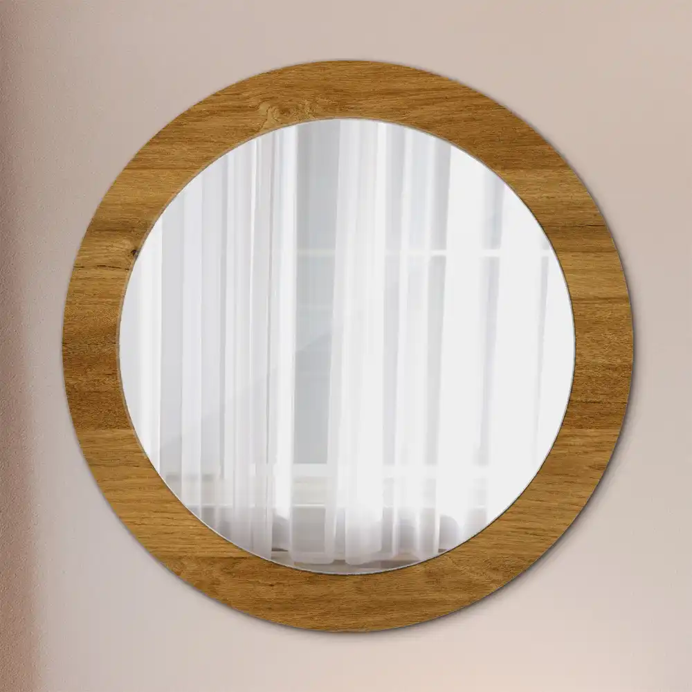 Oglinda rotunda imprimata stejar rustic