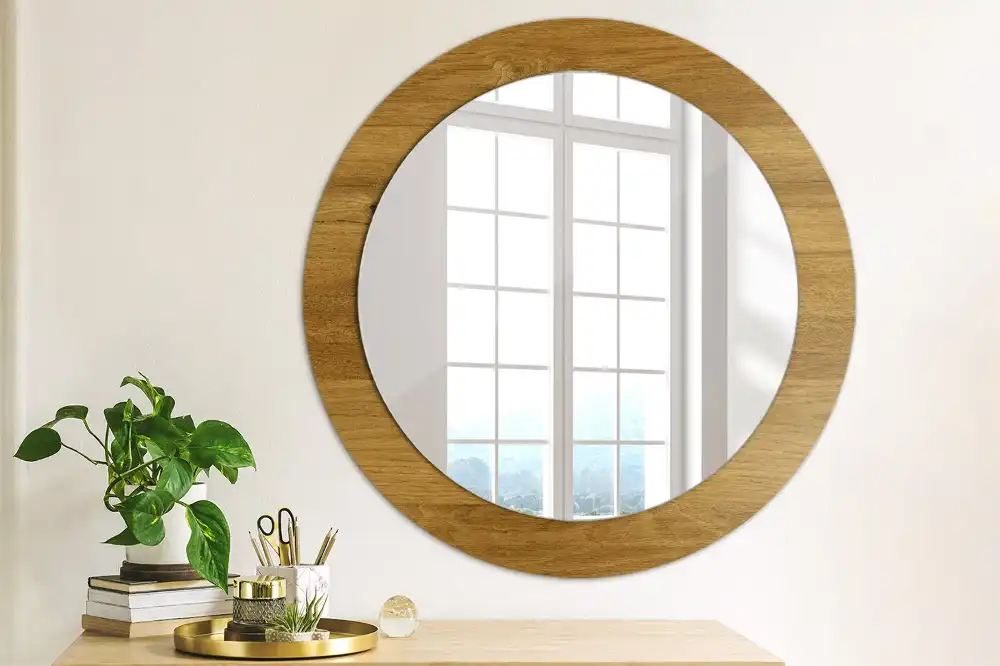 Oglinda rotunda imprimata stejar rustic