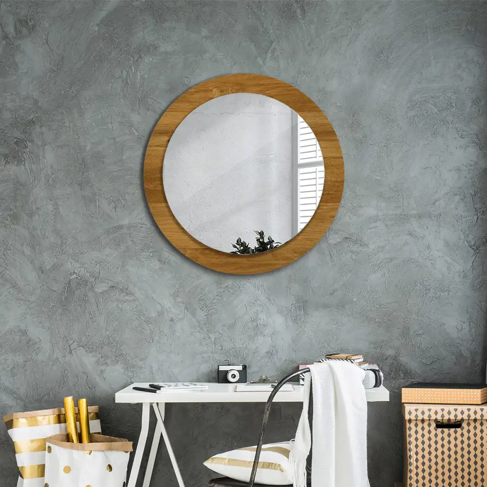 Oglinda rotunda imprimata stejar rustic