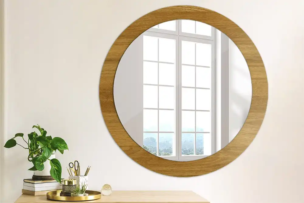 Oglinda rotunda imprimata stejar rustic
