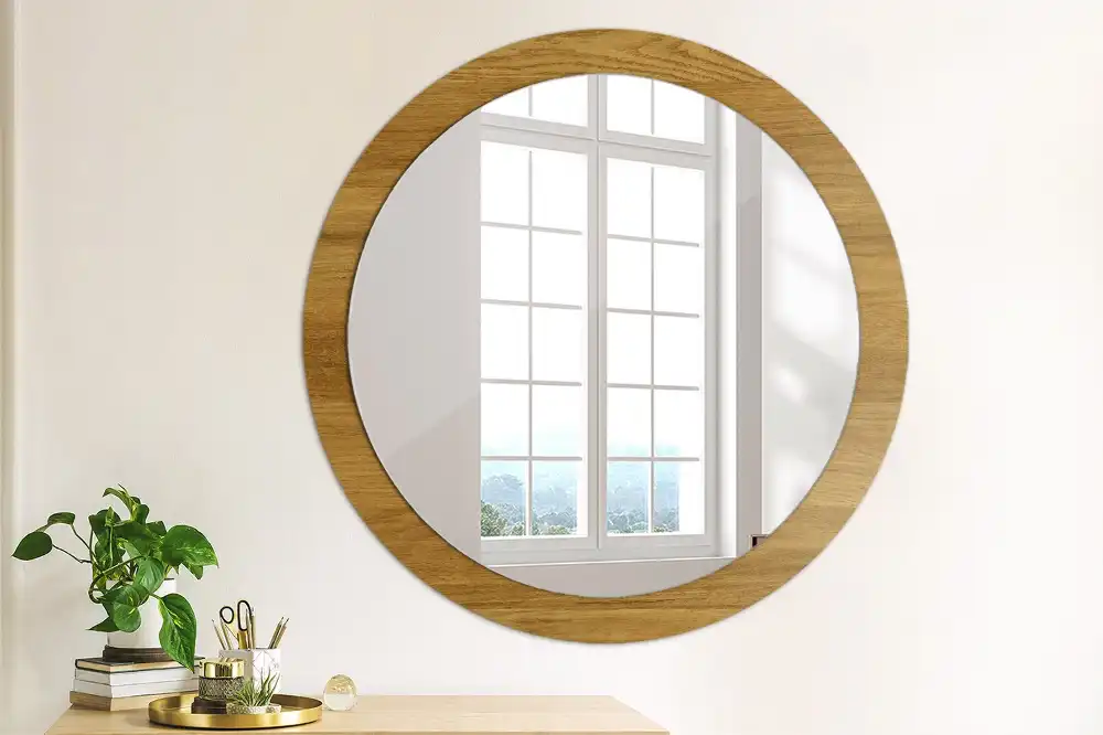Oglinda rotunda imprimata stejar rustic