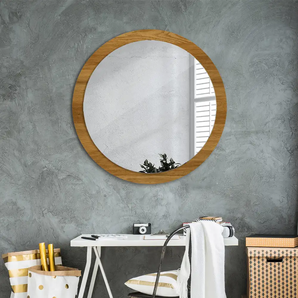 Oglinda rotunda imprimata stejar rustic