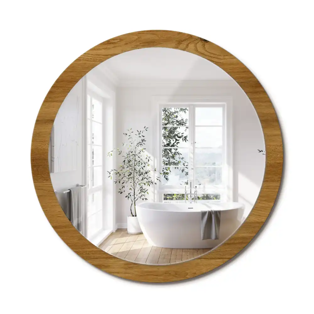 Oglinda rotunda imprimata stejar rustic