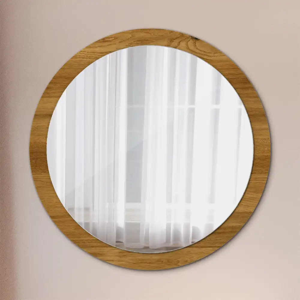Oglinda rotunda imprimata stejar rustic