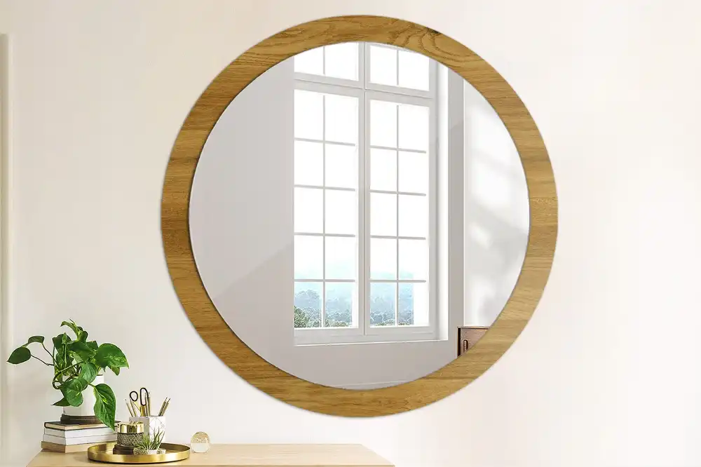 Oglinda rotunda imprimata stejar rustic