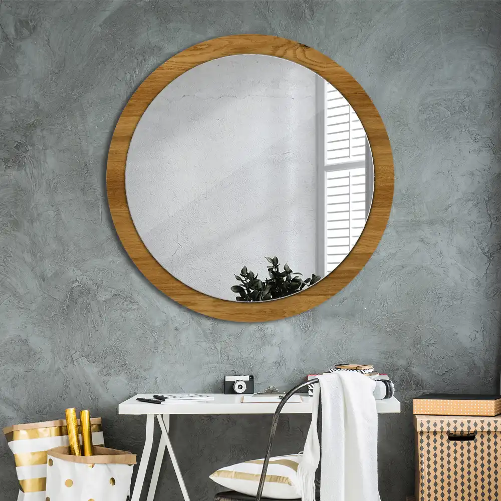 Oglinda rotunda imprimata stejar rustic