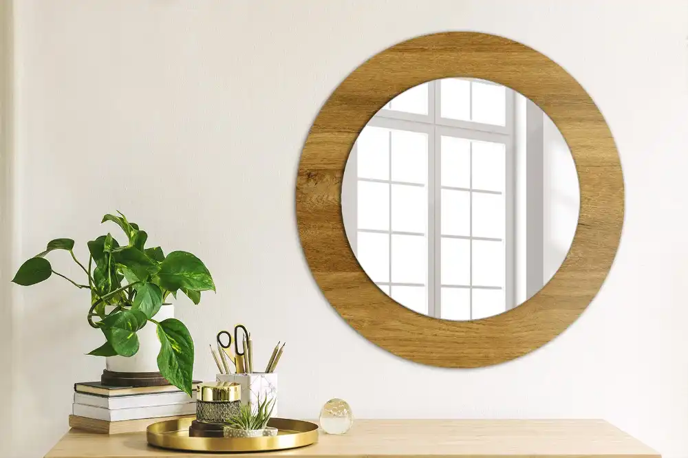 Oglinda rotunda imprimata stejar rustic