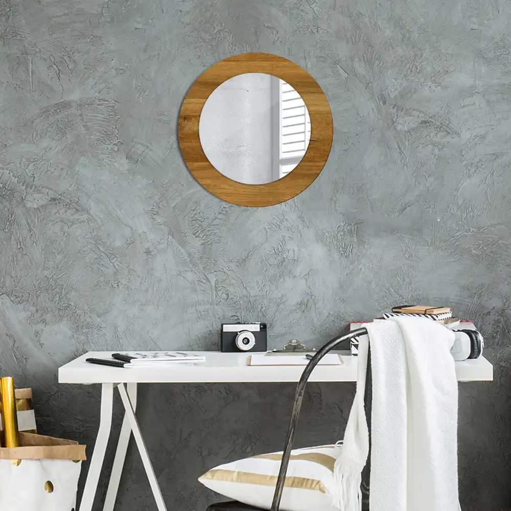 Oglinda rotunda imprimata stejar rustic