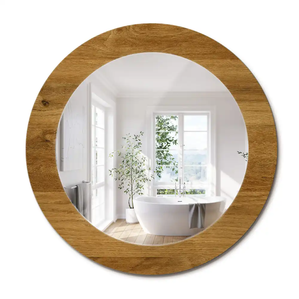 Oglinda rotunda imprimata stejar rustic