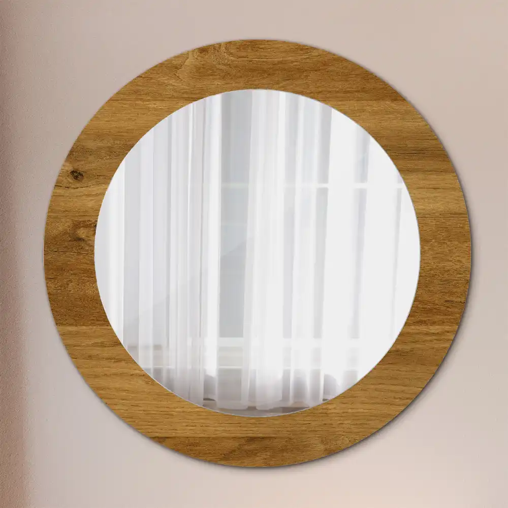 Oglinda rotunda imprimata stejar rustic