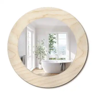 Oglindă rotundă decorativă cu ramă din lemn deschis