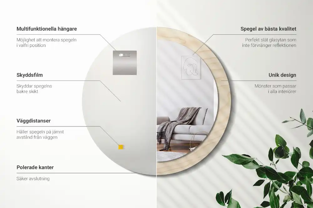 Oglindă rotundă decorativă cu ramă din lemn deschis