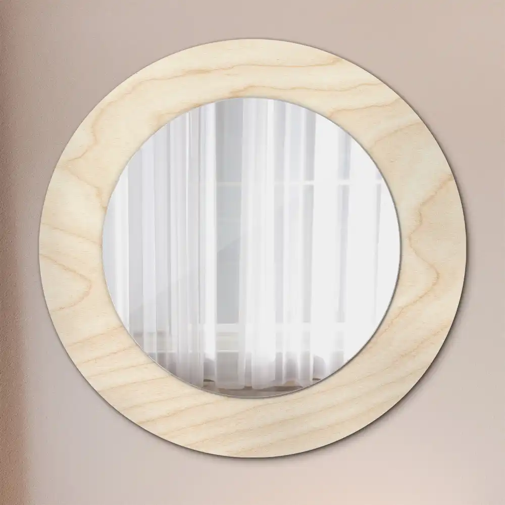 Oglindă rotundă decorativă cu ramă din lemn deschis
