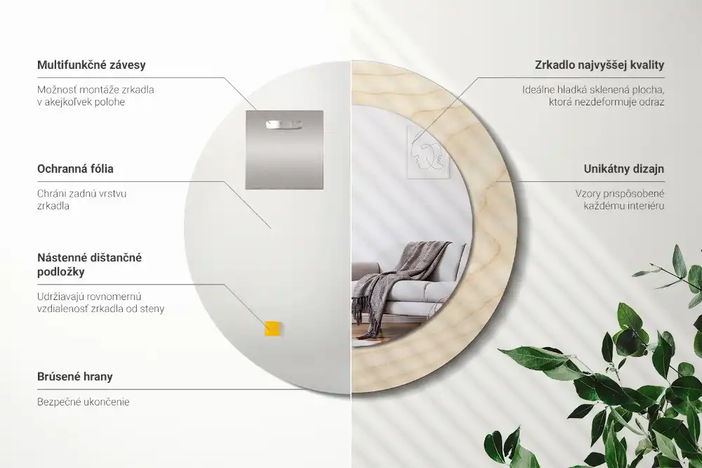 Oglindă rotundă decorativă cu ramă din lemn deschis