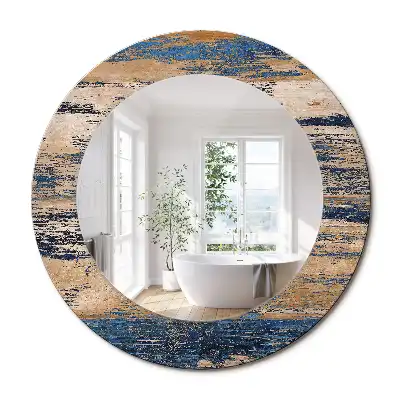 Oglindă decorativă rotundă cu ramă din lemn abstract