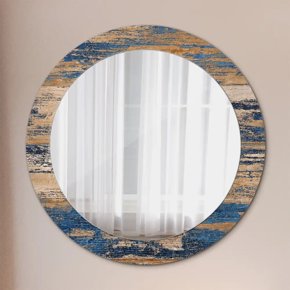 Oglindă decorativă rotundă cu ramă din lemn abstract