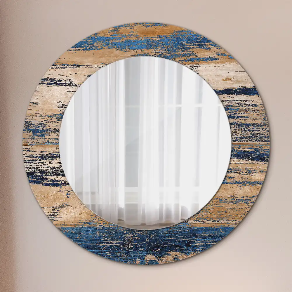 Oglindă decorativă rotundă cu ramă din lemn abstract