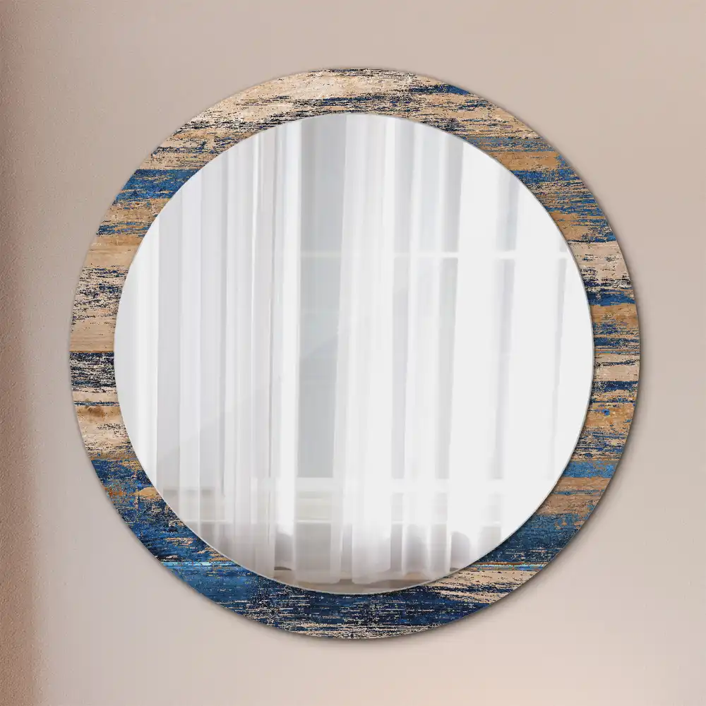 Oglindă decorativă rotundă cu ramă din lemn abstract